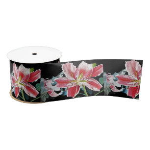 Ruban En Satin Lily Aquarelle Rouge Oriental floral Satin Ruban