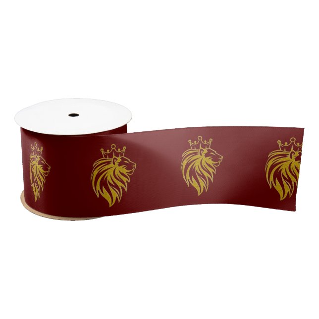 Ruban En Satin Lion Avec Couronne - Style Or 2 (Bobine)