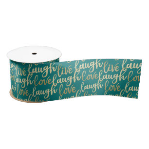 Ruban En Satin Live Laugh Love Faux Gold Letting Turquoise