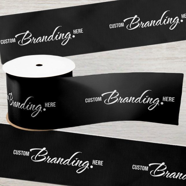 Ruban En Satin Logo de l'entreprise Enveloppement cadeau noir de  (black logo business gift wrapping ribbon)