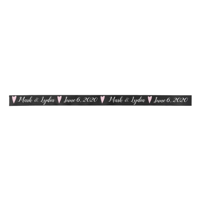 Ruban En Satin Logo mariage Pink Heart Couples Nom Date Favoriser (Devant)