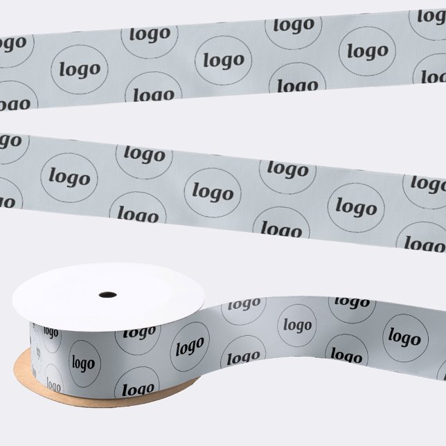 Ruban En Satin Logo simple Business Promoted Blue (Logo pattern business promotional dusty pastel powder blue satin ribbon)