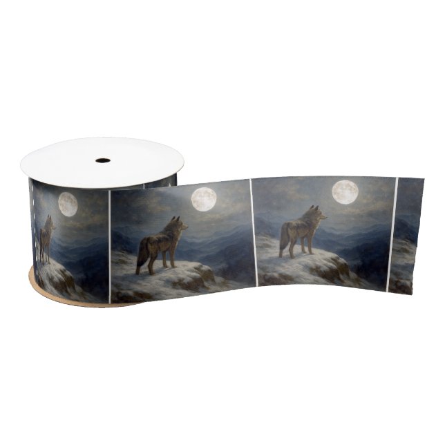 Ruban En Satin Lone Wolf on a Mountaintop In Moonlight (Bobine)