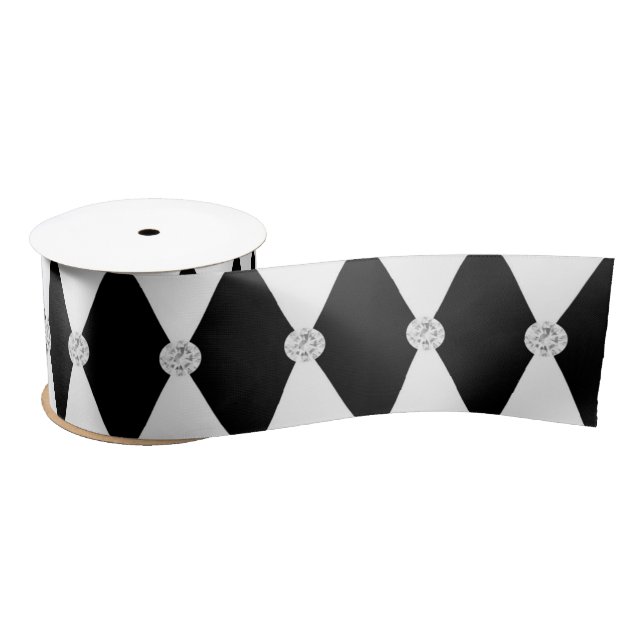 Ruban En Satin Losange forme diamant noir blanc Harlequin (Bobine)