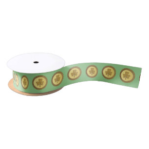 Ruban En Satin Lucky Irish Shamrock Gold Coin
