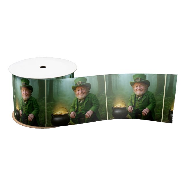 Ruban En Satin Lutin Irlandais avec un Pot d'Or (Bobine)