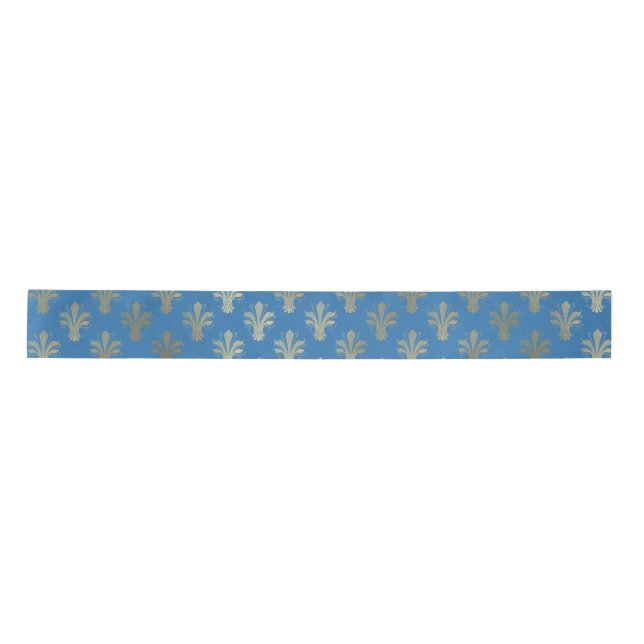 Ruban En Satin Lux Gold Fleur de Lis et French Blue (Devant)