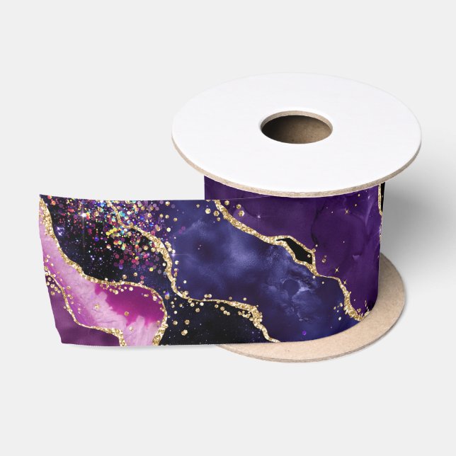Ruban En Satin Luxe Pierre Précieuse Violet Paillettes d'Agate (Bobine)