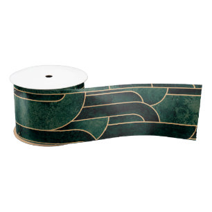 Ruban En Satin Luxueux Motif Art déco Vert et Or