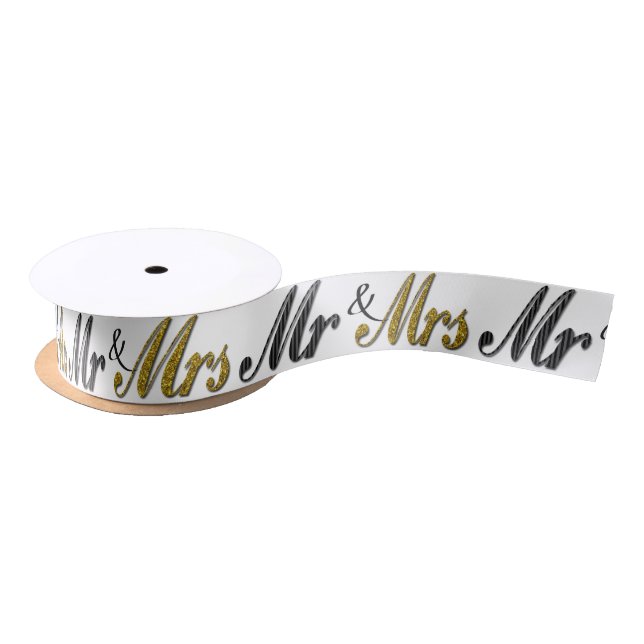 Ruban En Satin M. et Mme Tuxedo Gold Sparkle Wedding (Bobine)