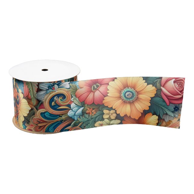 Ruban En Satin Magnifique bouquet de fleurs (Bobine)