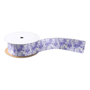 Ruban En Satin Magnifique Mauve & Aquarelle Blanche Floral