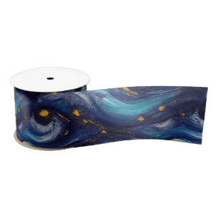 Ruban En Satin Magnifique nuit étoilée bleue peinte à l'aquarelle