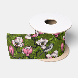 Ruban En Satin Magnolia en floraison et oiseau de tireur 2