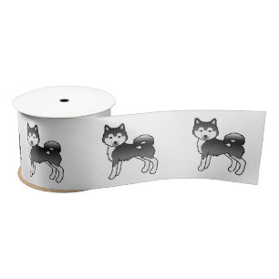Ruban En Satin Malamute d'Alaska noir et blanc Chien de dessin an