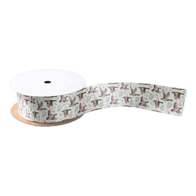 Ruban En Satin Mallard Ducks Satin Ribbon in White (Bobine)