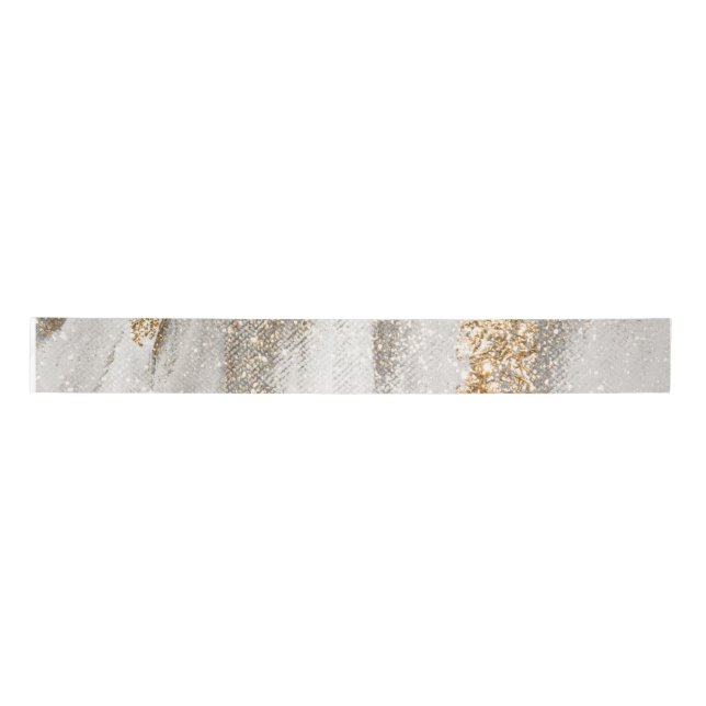 Ruban En Satin Marbre de luxe Gold Strokes blanc et gris (Devant)