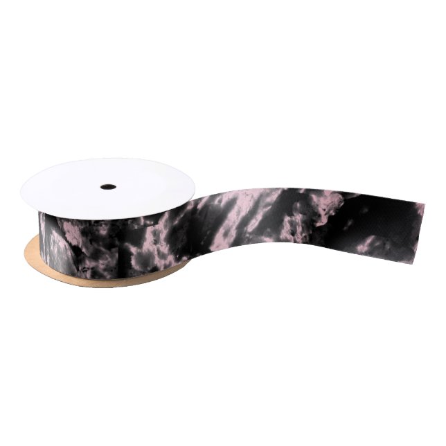 Ruban En Satin Marbre rose et noir (Bobine)