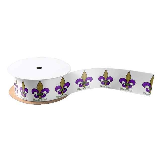 Ruban En Satin Mardi Gras Fleur De Lis Coloré (Bobine)