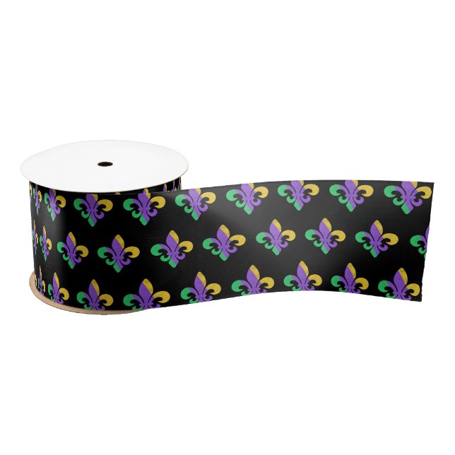 Ruban En Satin Mardi Gras Mardi Vert Violet Fleur De Lis (Bobine)