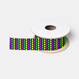 Ruban En Satin Mardi Gras Vert, Jaune, Perles Violettes sur Fond
