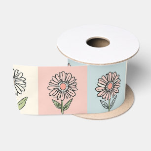Ruban En Satin Marguerite rétro Rouge Rose Bleu Aqua Floral Anniv