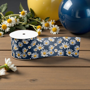 Ruban En Satin Marguerites sur un Anniversaire en Denim Bleu 