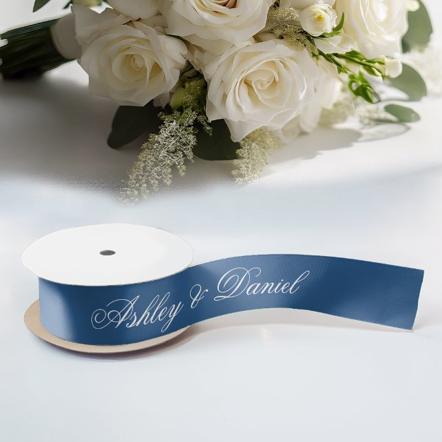 Ruban En Satin Mariage Bleu Classique Écriture Calligraphique Élé (Créateur téléchargé)