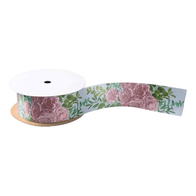Ruban En Satin Mariage bleu et rose Pastel Printemps Floral (Bobine)