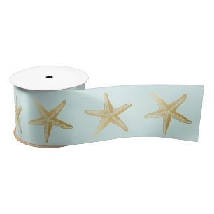 Ruban En Satin Mariage de coquillage Aqua Blue Gold Starfish