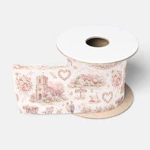 Ruban En Satin Mariage de village anglais Motif aquarelle rose