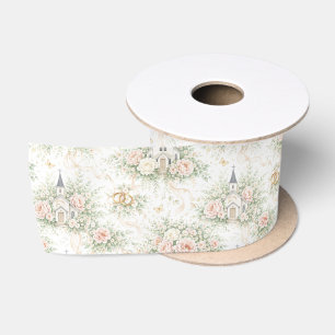 Ruban En Satin Mariage Élégant Aquarelle Église Florales Anneaux