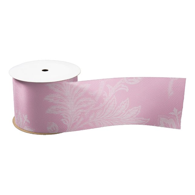 Ruban En Satin Mariage en dentelle florale rose (Bobine)