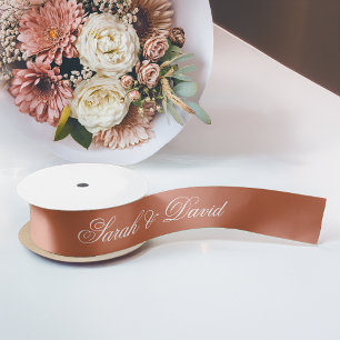 Ruban En Satin Mariage en Terracotta Élégante Calligraphie Blanch