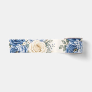 Ruban En Satin Mariage Floral Rose Bleue & Crème