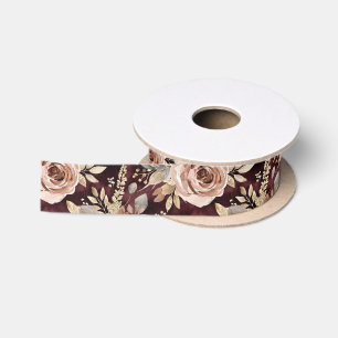 Ruban En Satin Mariage Floral Rouge Bourgogne Blush