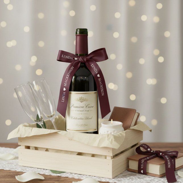 Ruban En Satin Mariage initiales Couple nom Bourgogne & Blanc (Créateur téléchargé)