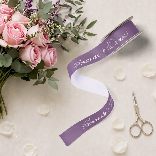 Ruban En Satin Mariage Moderne Violet Poussiéreux Écriture Simple (Créateur téléchargé)