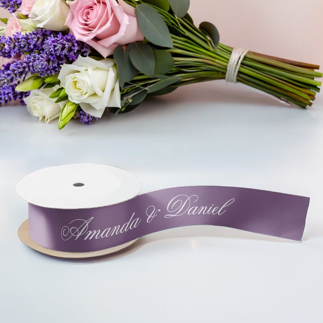 Ruban En Satin Mariage Moderne Violet Poussiéreux Écriture Simple (Créateur téléchargé)