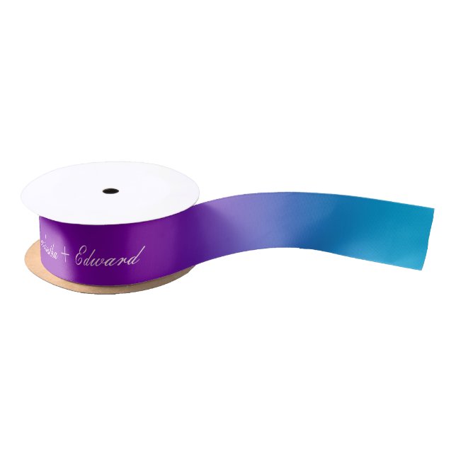 Ruban En Satin Mariage Turquoise violet personnalisé (Bobine)