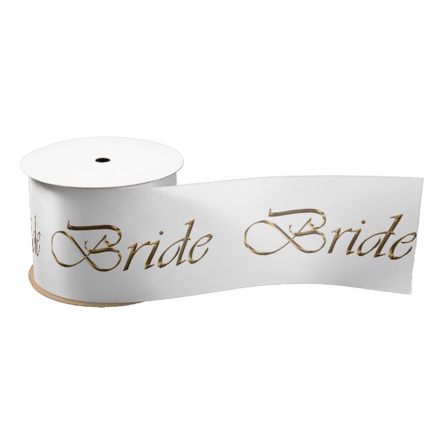 Ruban En Satin Mariée or motif calligraphie script élégant chic (Bobine)