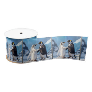 Ruban En Satin Mariés manchots dansant sur la glace