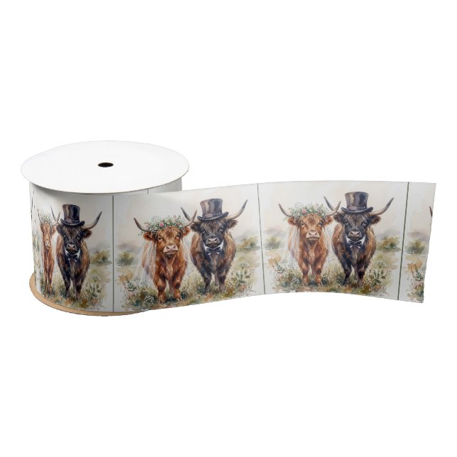 Ruban En Satin Mariés Vache Écossaise Bride et Groom (Bobine)