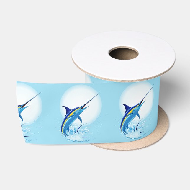 Ruban En Satin Marlin Bleu Jaillissant de l'Océan (Bobine)