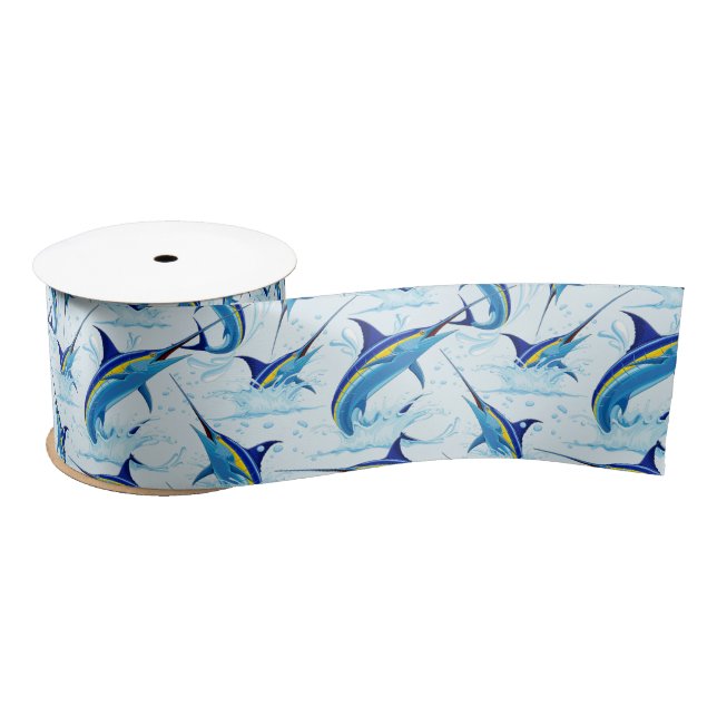 Ruban En Satin Marlin Bleu Jaillissant de l'Océan (Bobine)