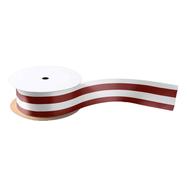 Ruban En Satin Maroon et bandes horizontales blanches (Bobine)