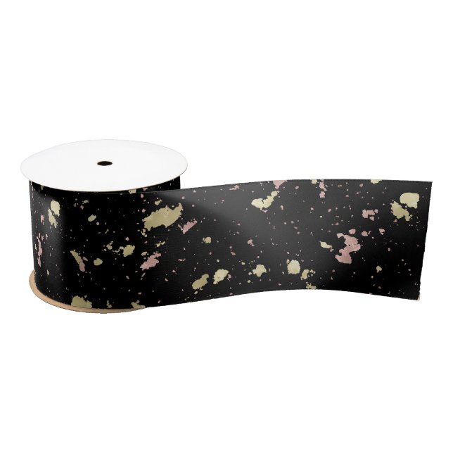 Ruban En Satin Matte Gold et Rose Gold Flakes Noir (Bobine)
