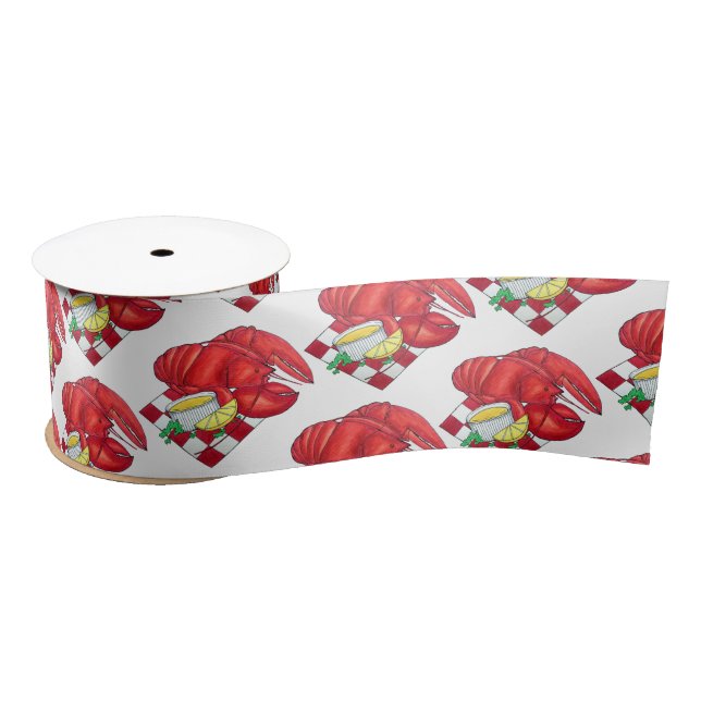 Ruban En Satin ME Maine Lobster Shack Dîner de fruits de mer Roug (Bobine)
