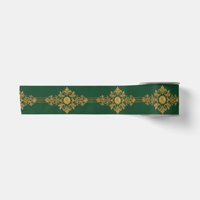 Ruban En Satin Médaillon doré vert forêt Classique  (Devant)
