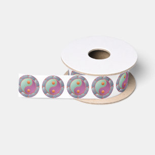 Ruban En Satin Médaillon Yin Yang Violet Turquoise